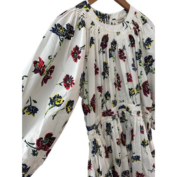 Ulla Johnson Joelle Poplin Floral Pleated High Neck Mini Dress Pockets Size 8 - Picture 6 of 13